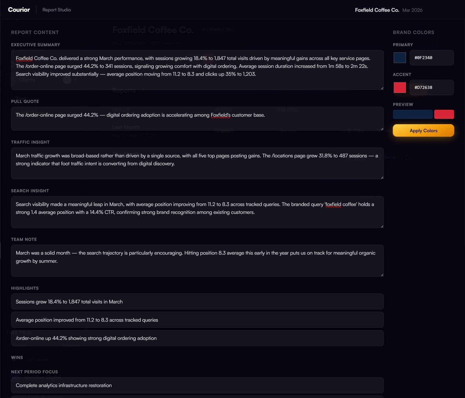 Report Studio with AI-written narrative